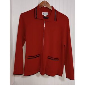Vintage Prosperity red & black zip front cardigan size large